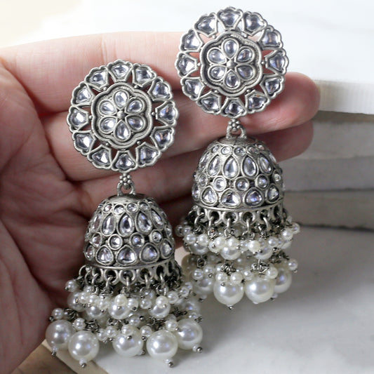 White Tribal Pearl Jhumke I Earring