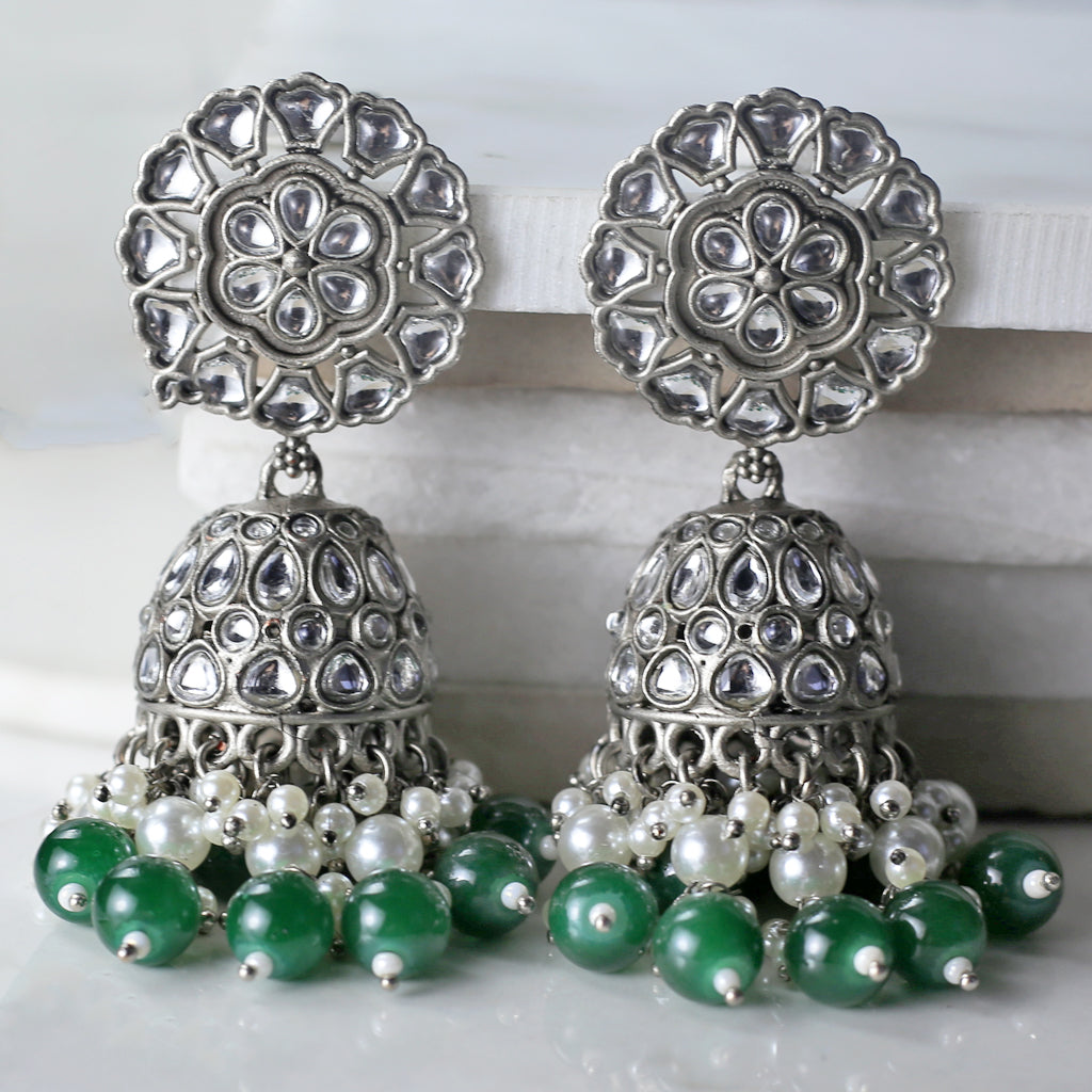 Green Tribal Pearl Jhumke I Earring