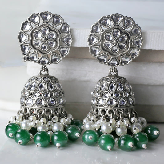 Green Tribal Pearl Jhumke I Earring
