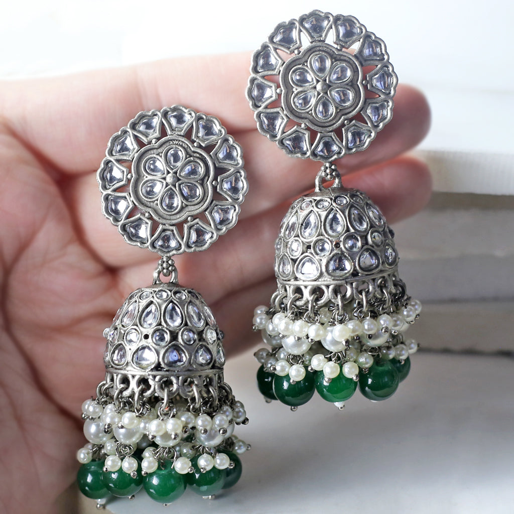 Green Tribal Pearl Jhumke I Earring