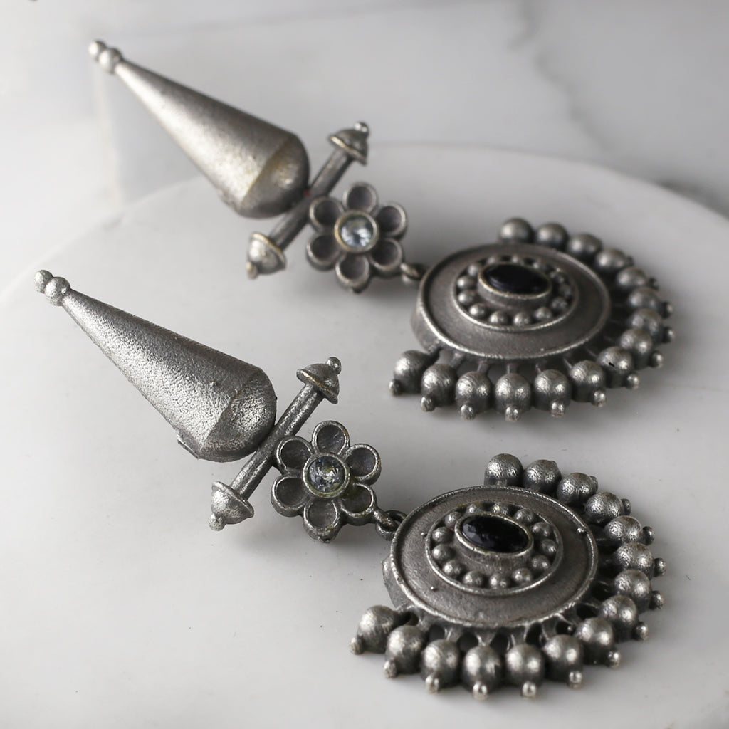 Black Tribal Flower Drop Earring