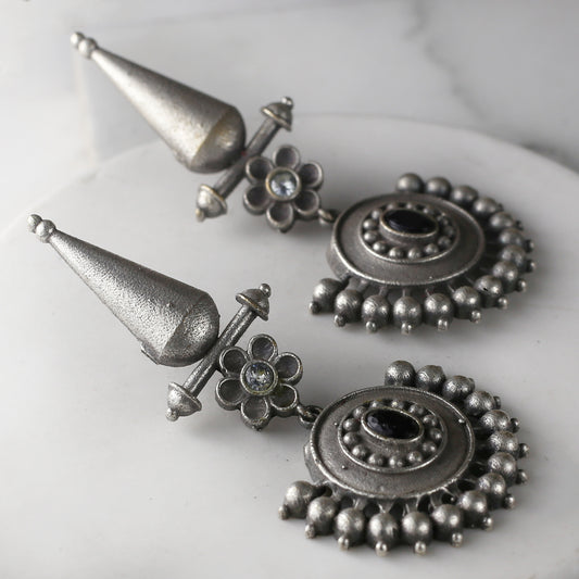 Black Tribal Flower Drop Earring