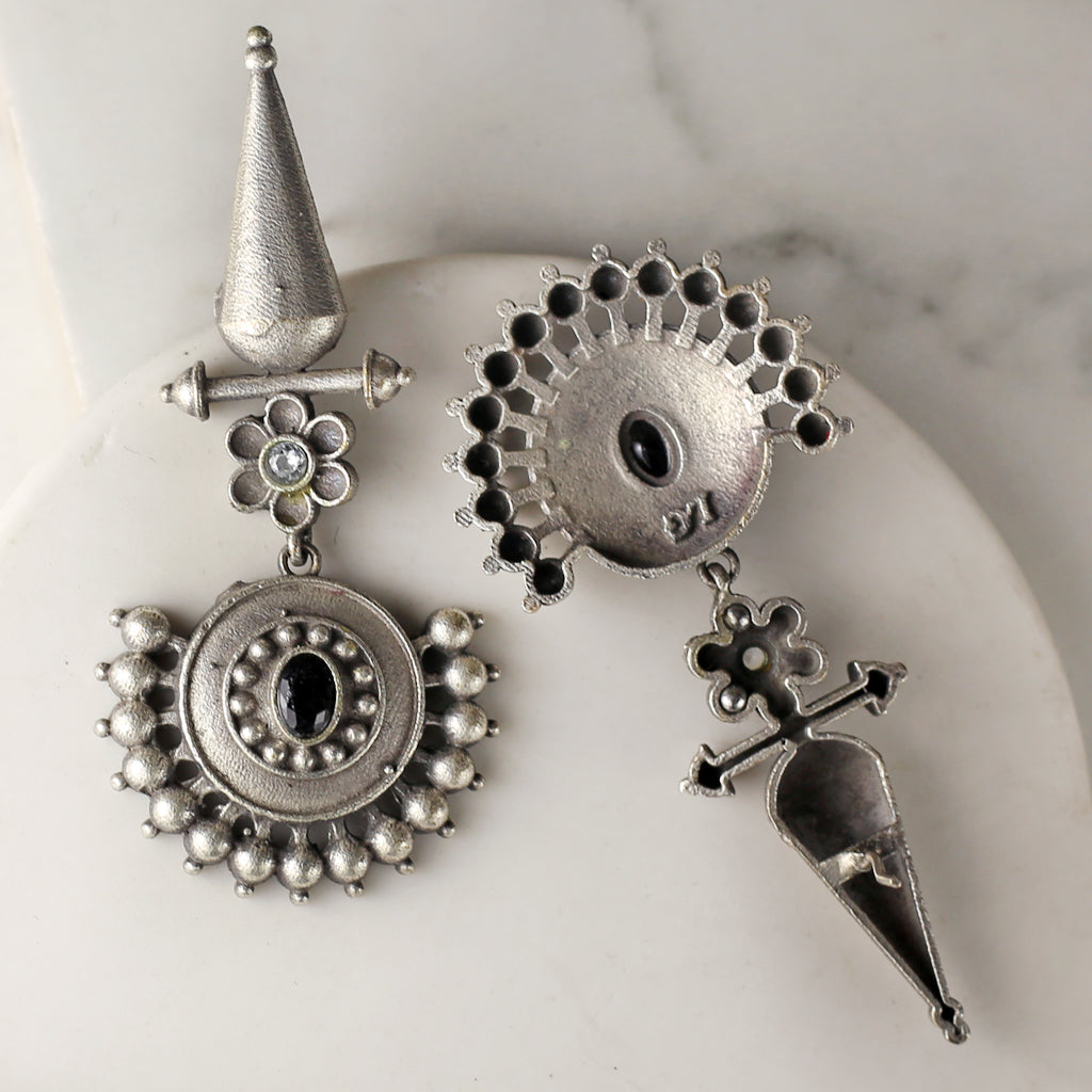 Black Tribal Flower Drop Earring
