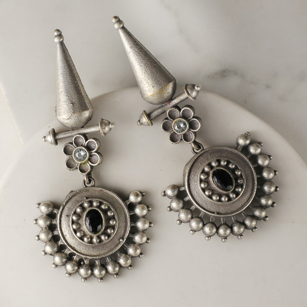 Black Tribal Flower Drop Earring
