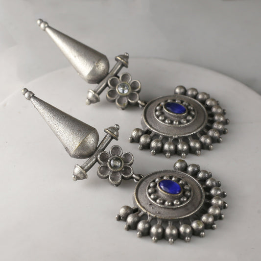Blue Tribal Flower Drop Earring