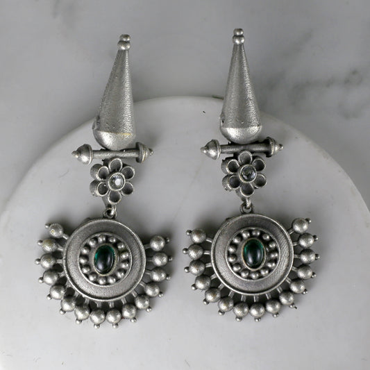 Green Tribal Flower Drop Earring
