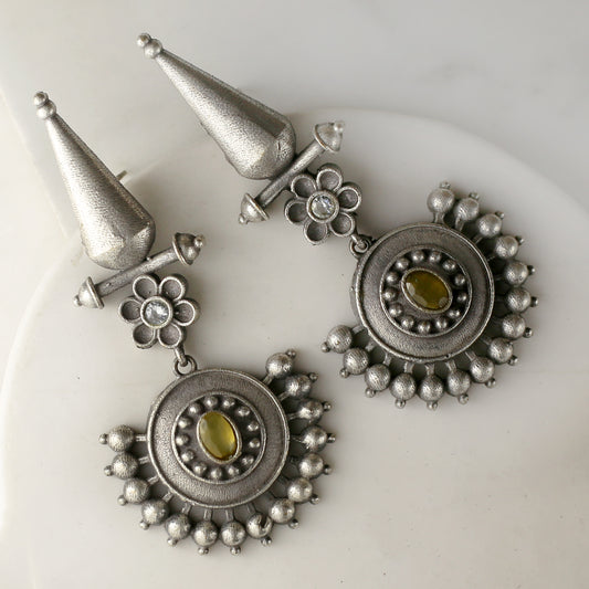 Yellow Tribal Flower Drop Earring
