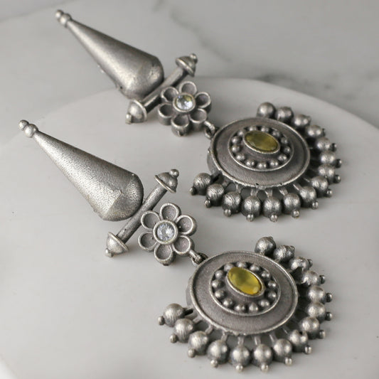 Yellow Tribal Flower Drop Earring