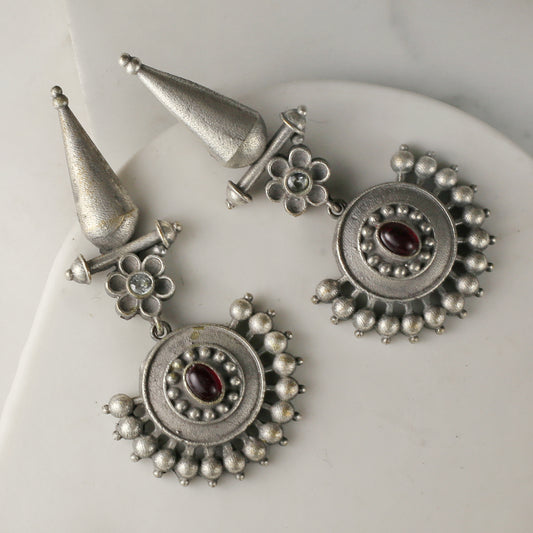 Maroon Tribal Flower Drop Earring