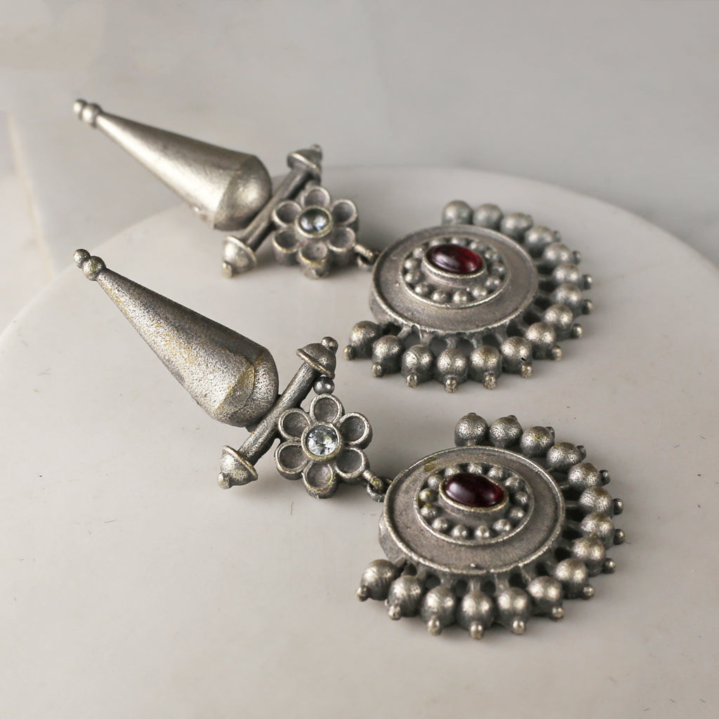 Maroon Tribal Flower Drop Earring