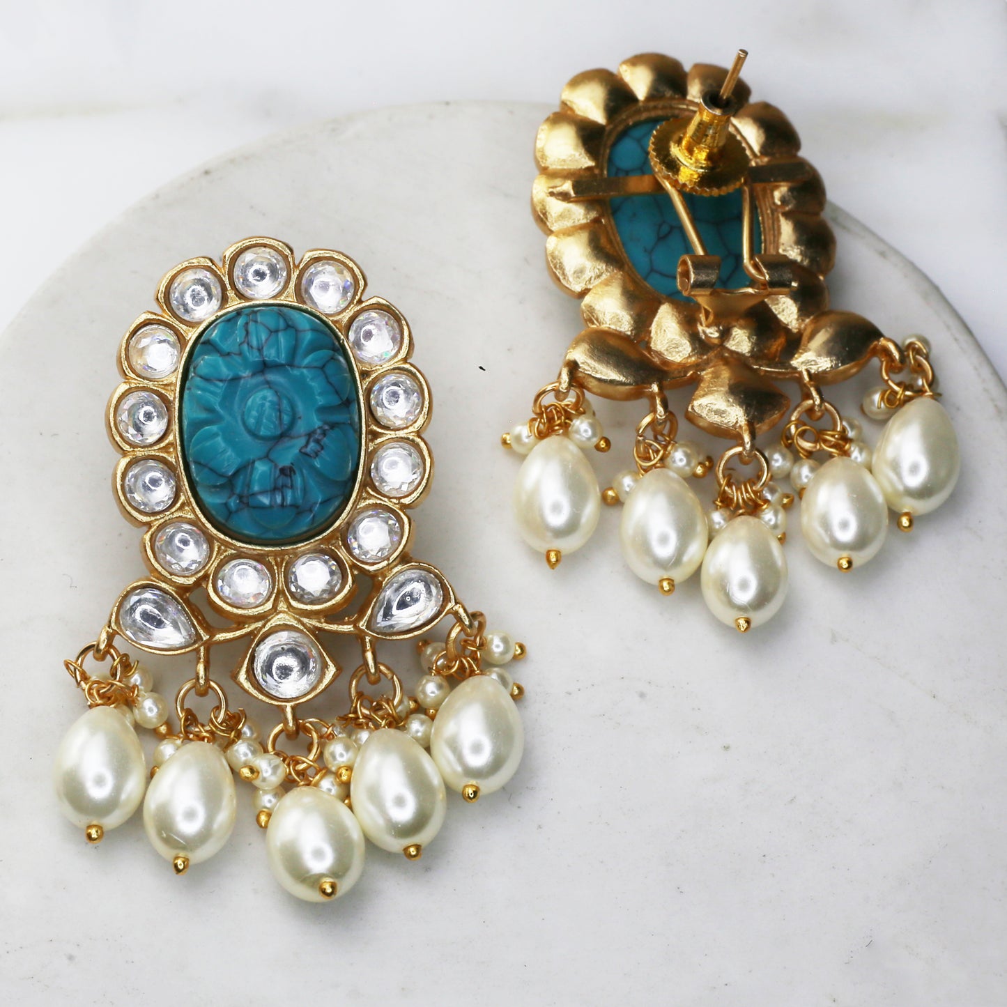 Turquoise Kundan Flower Drop Earring