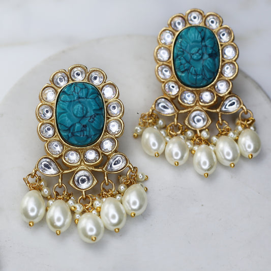 Turquoise Kundan Flower Drop Earring