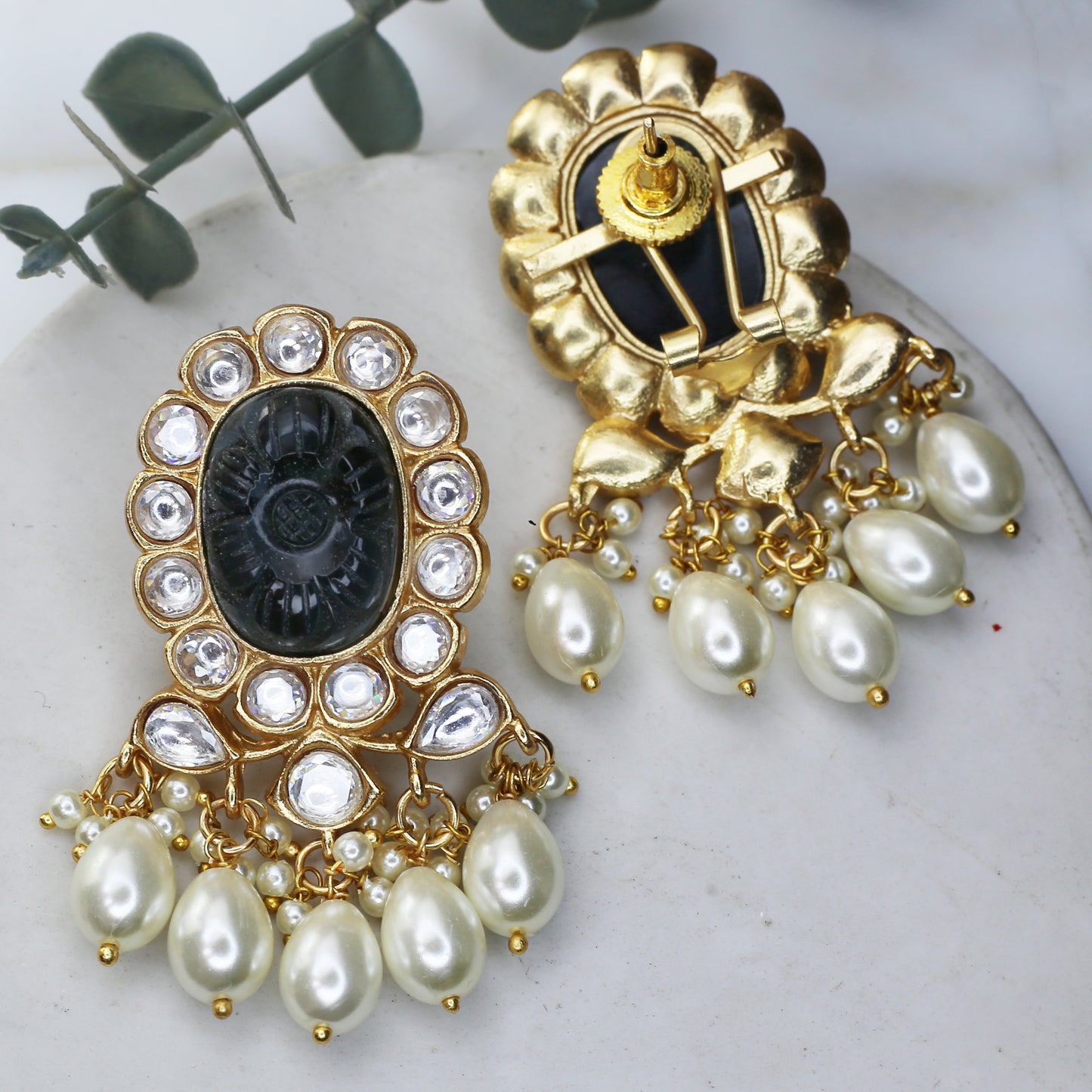 Blue Kundan Flower Drop Earring