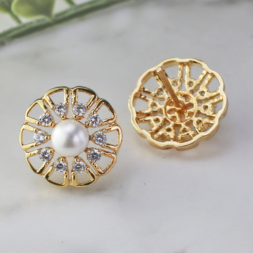 Gold Pearl Zircon Stud Earring