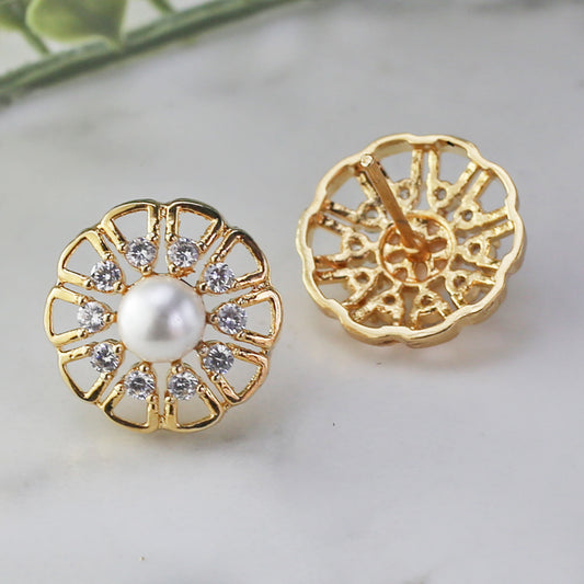 Gold Pearl Zircon Stud Earring