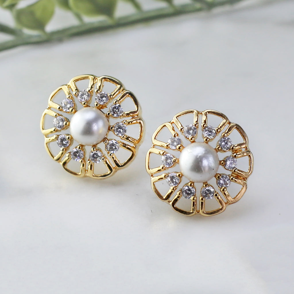 Gold Pearl Zircon Stud Earring