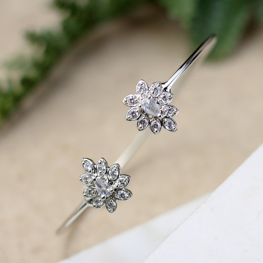 Flower Zircon Silver Bangle - Rabal