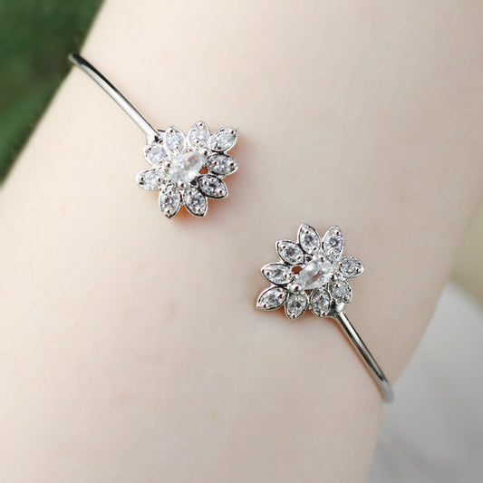 Flower Zircon Silver Bangle - Rabal