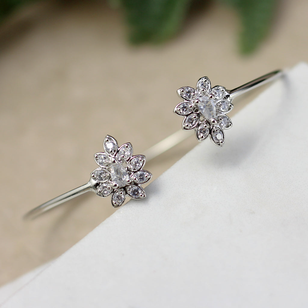 Flower Zircon Silver Bangle - Rabal