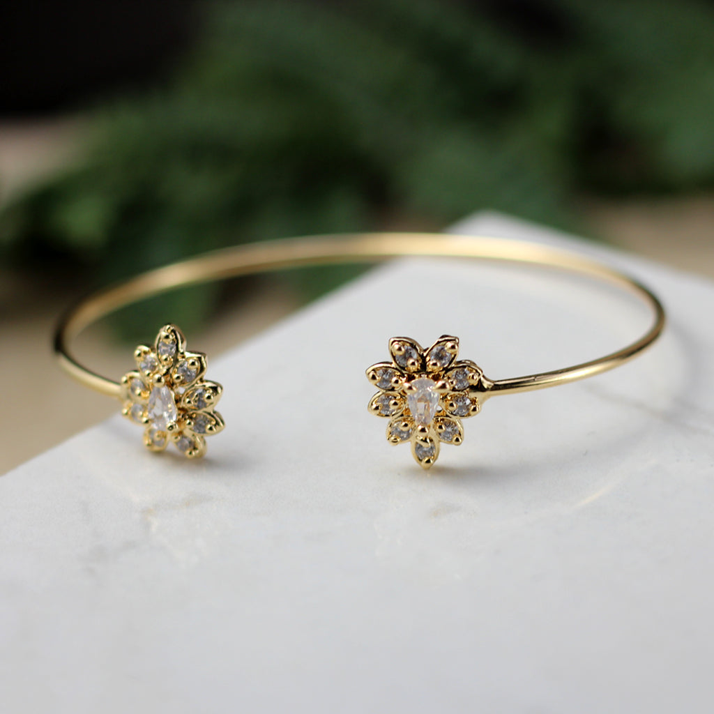 Flower Zircon Gold Bangle - Rabal
