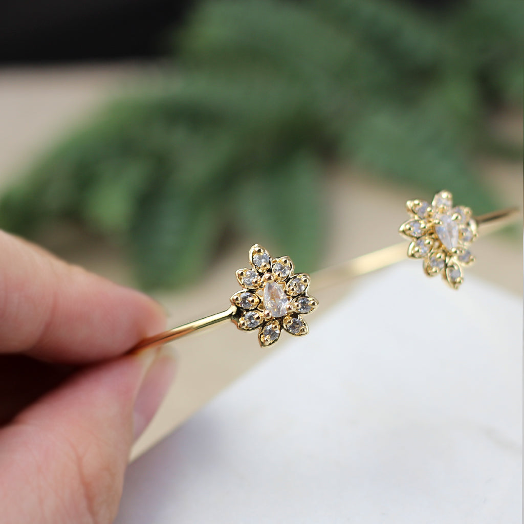 Flower Zircon Gold Bangle - Rabal