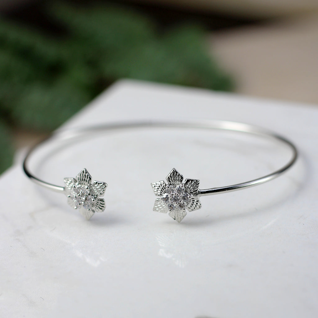Flower Silver Zircon Bangle - Rabal