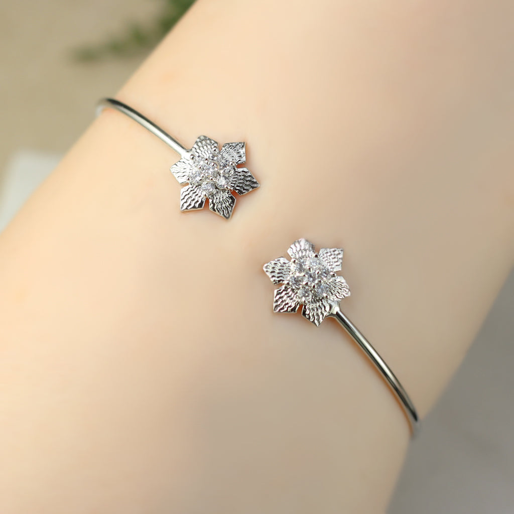 Flower Silver Zircon Bangle - Rabal