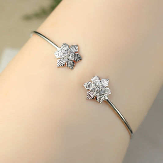 Flower Silver Zircon Bangle - Rabal