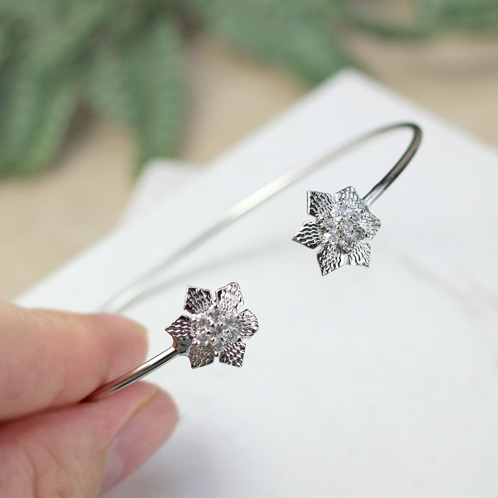 Flower Silver Zircon Bangle - Rabal