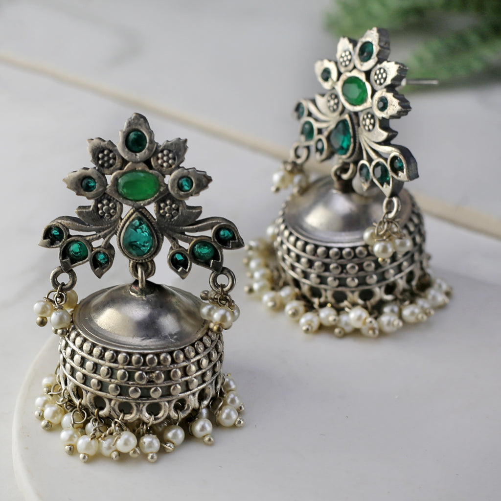 Green Floral Tribal Jhumke I Earring