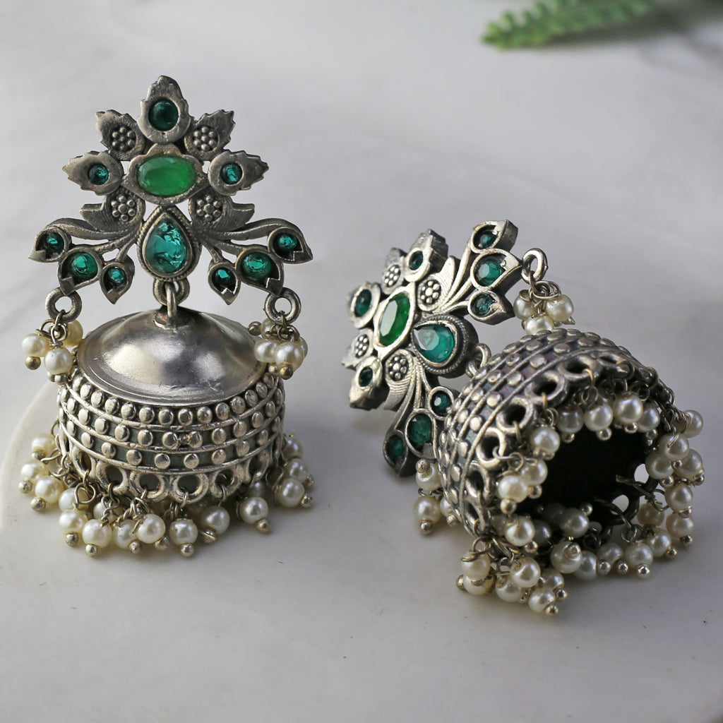 Green Floral Tribal Jhumke I Earring