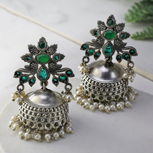 Green Floral Tribal Jhumke I Earring