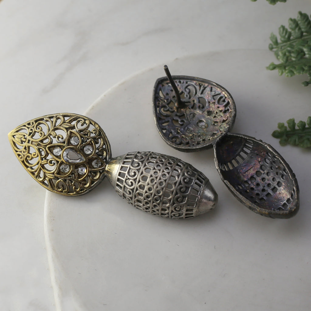 White Tribal Drop Earring