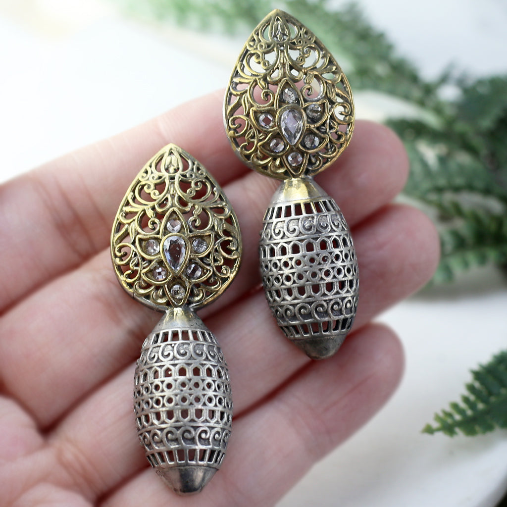 White Tribal Drop Earring