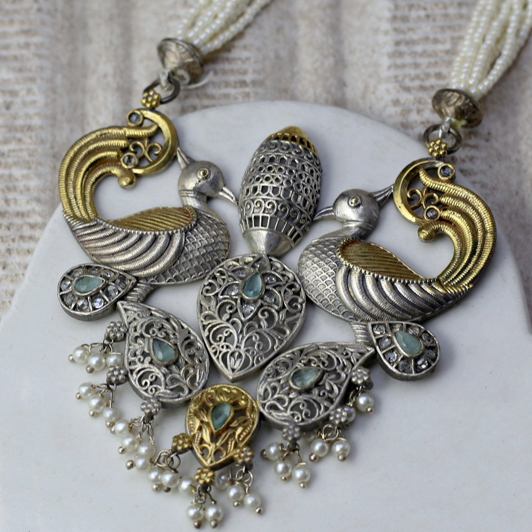 Mint Statement Peacock Bird Mala - Rabal