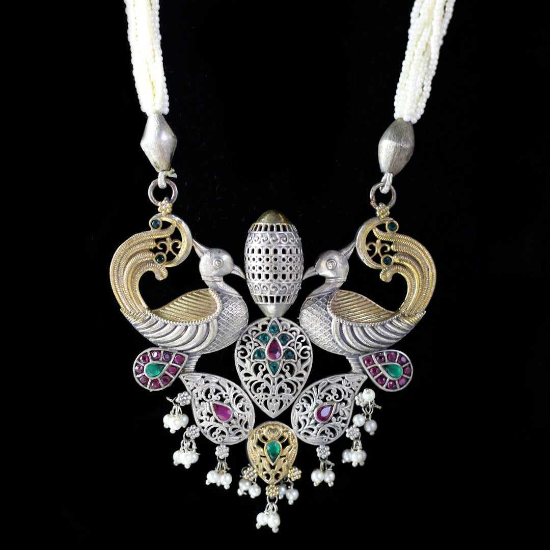 Green / Ruby Statement Peacock Bird Mala - Rabal
