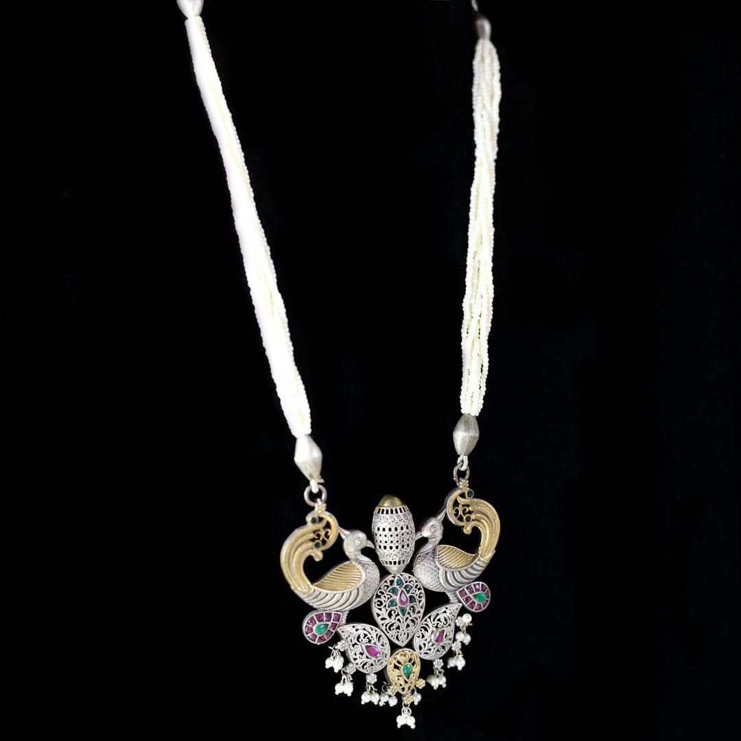 Green / Ruby Statement Peacock Bird Mala - Rabal