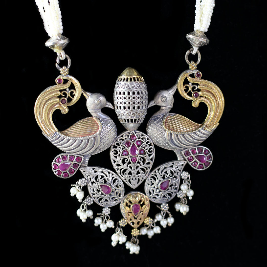 Ruby Statement Peacock Bird Mala - Rabal