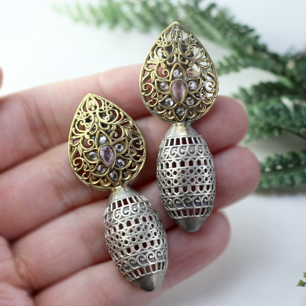 Pink Tribal Drop Earring