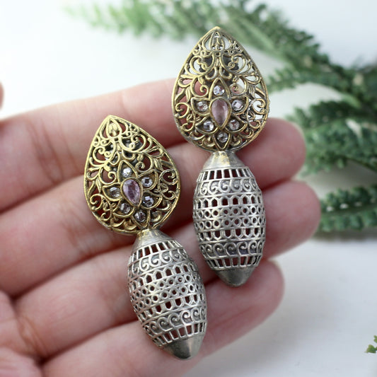 Pink Tribal Drop Earring