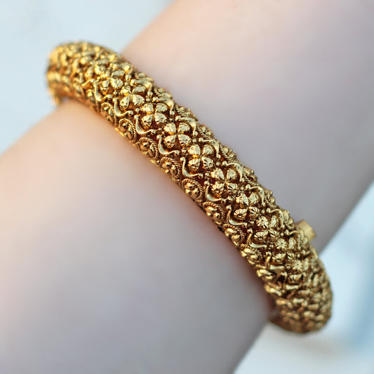 Gold Flower Statement Lock Bangle