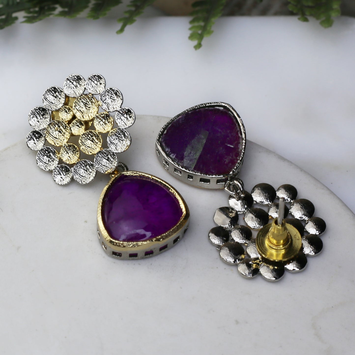 Purple Dotted Drop Earring