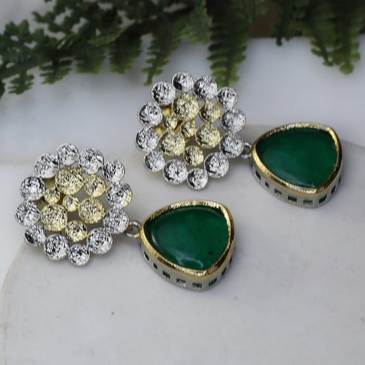 Green Dotted Drop Earring