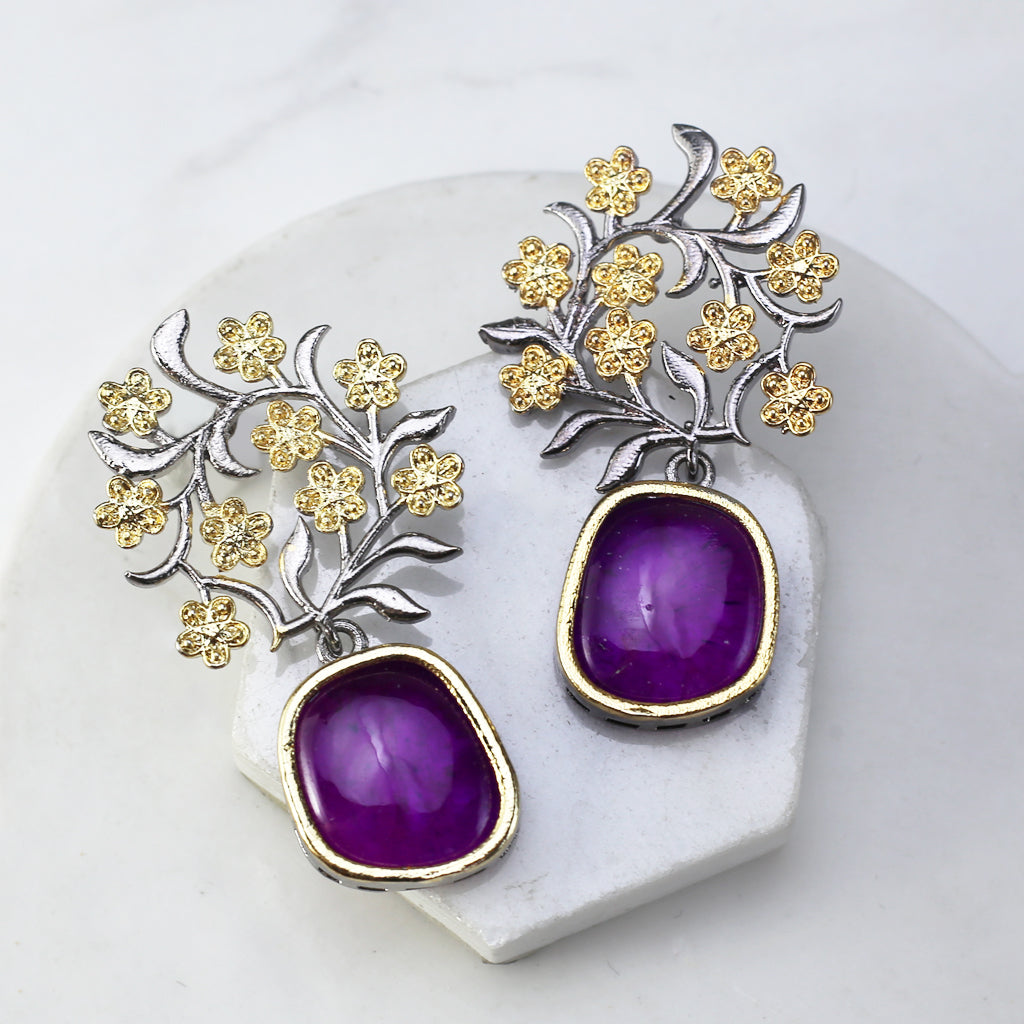 Purple Floral Drop Earring