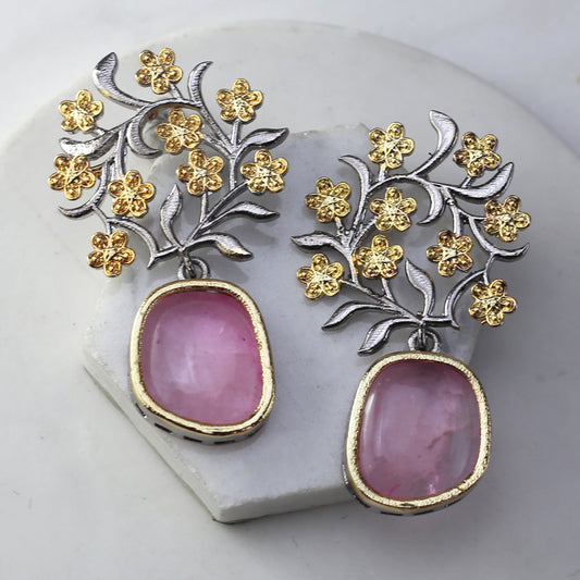 Pink Floral Drop Earring