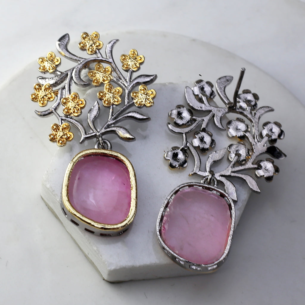 Pink Floral Drop Earring