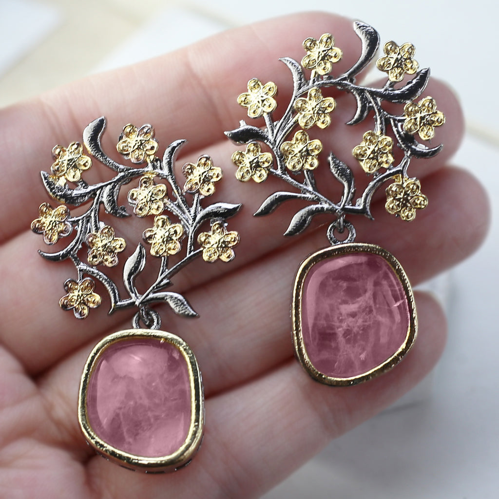 Pink Floral Drop Earring