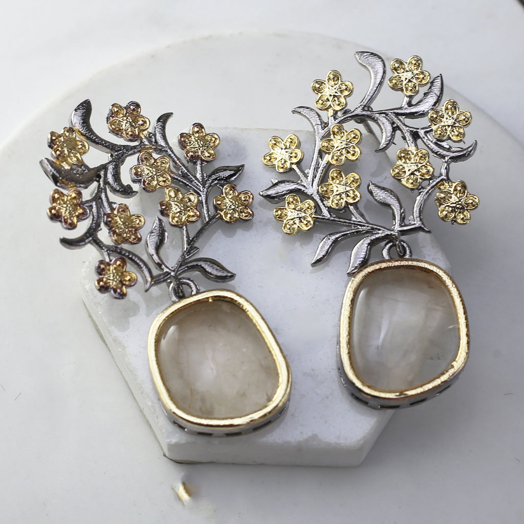 White Floral Drop Earring