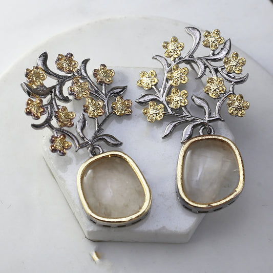 White Floral Drop Earring