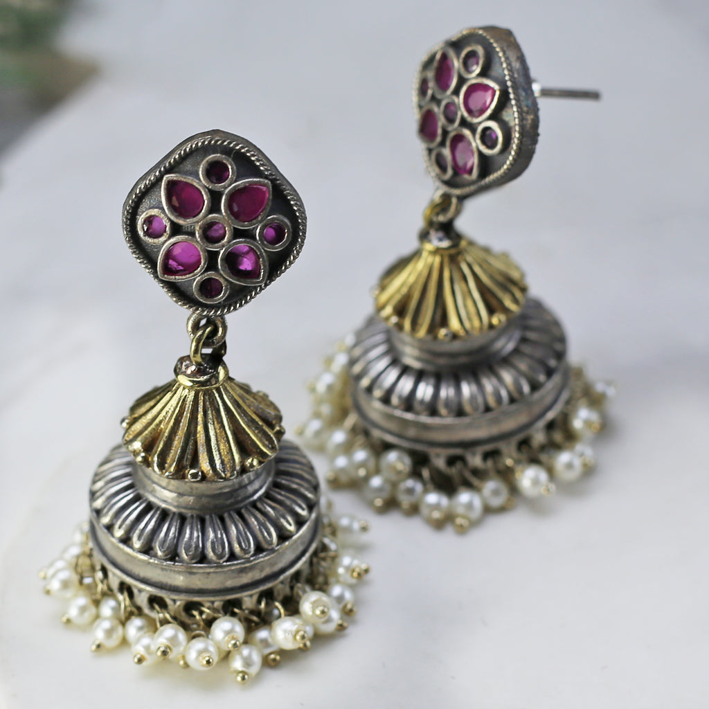 Ruby Tribal Floral Jhumke I Earring